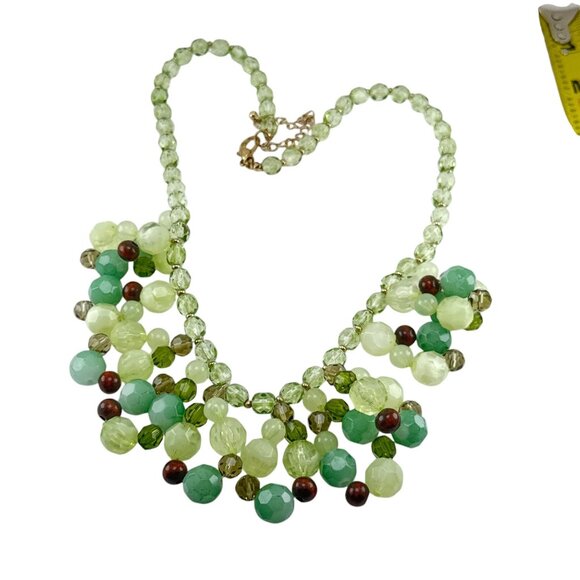 Green Faceted Glass Beaded Statement Necklace Chunky Layered Boho Jewelry - Picture 1 of 5